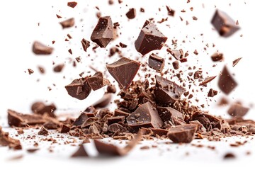 Fototapeta premium Chocolate pieces falling professional advertising food photography