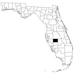 Map of Hardee County in Florida state on white background. single County map highlighted by black colour on Florida map. UNITED STATES, US