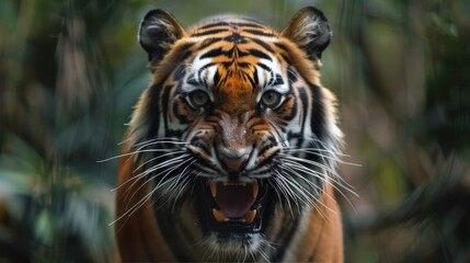 Obraz premium The image shows a close up of a tiger's face