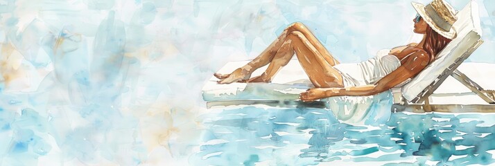 Person relaxing on a watercolor beach