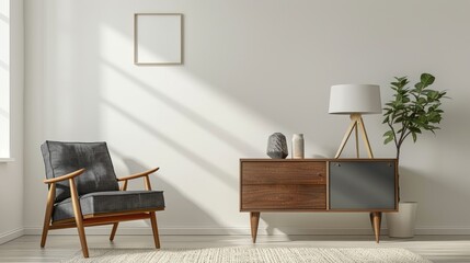 Minimalistic Room with Light Beige Decor and Elegant Furniture, Bright and Airy Interior, Ideal for Contemporary Home Design and Comfort