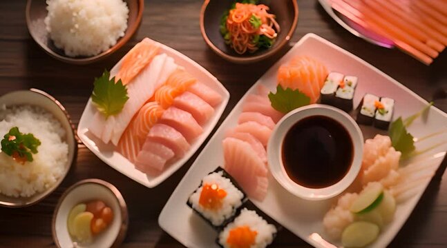 A Mesmerizing Blend of Sashimi, Ebi, and Japanese Rice, Exemplifying Clean Cuisine.
