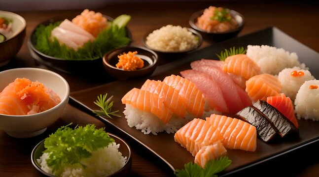 Japanese Sashimi and Ebi with Cooked Rice, a Visual Delight.
