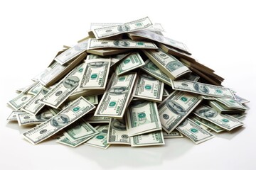 Stacks of Money in front of a white background.