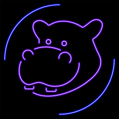 hippopotamus neon sign, modern glowing banner design, colorful modern design trend on black background. Vector illustration.