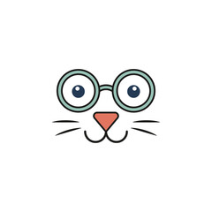 Cat with glasses. Isolated vector illustration on white background.