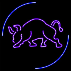 bull neon sign, modern glowing banner design, colorful modern design trend on black background. Vector illustration.