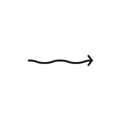 Thin long wavy twisty arrow. Vector illustration. Winding curved arrow.