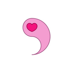 Pink yin yang symbol with red heart inside. Vector illustration on a white background.