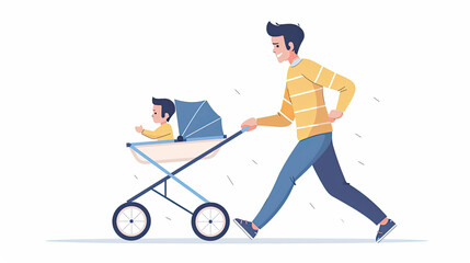 Obraz premium cartoon art of fathers day , a dad and his baby love bonding, stroller or pram ride, day out with dad 