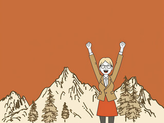 Illustration of a victorious woman in a mountain summit