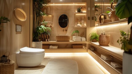 Beautiful cozy style bathroom and Toilet decorated with plants.