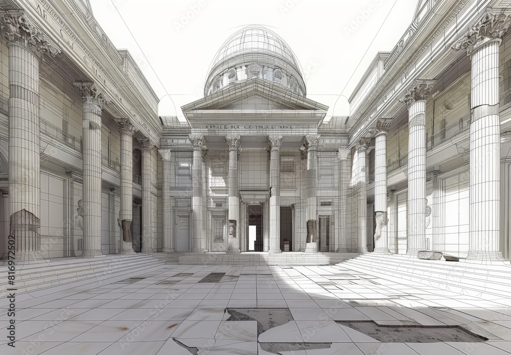 Fototapete wireframe rendering of an ancient building in the classical style