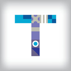 Creative letter T logo design with geometric shapes. Creative educational colorful graphics. Vector