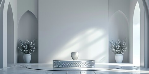 luxury silver podium with diamond-cut pattern