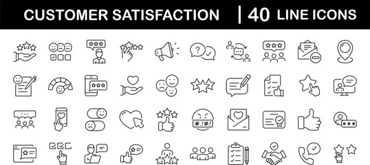 Customer satisfaction set of web icons in line style. Feedback icons for web and mobile app. Containing rating, like, dislike, customer experience, review, client satisfaction, testimonial and more