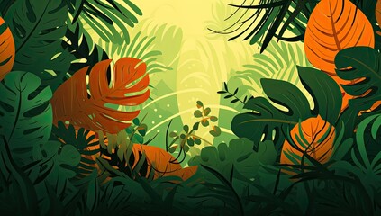 A vibrant picture featuring leaves and flowers set against a vivid yellow backdrop.