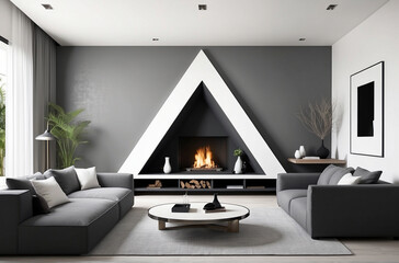 Minimalist Style living room, Using predominantly white and dark gray tones to create a simple yet elegant atmosphere.