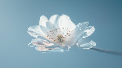 Mid-Air Blooming Flower, Fragility of Mental Wellness on a light blue background