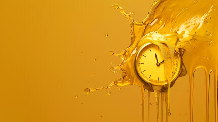 melting clock dripping like honey, symbolizing the distortion of time and reality, copyspace