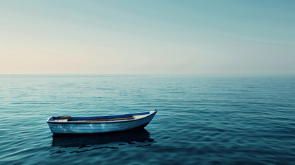 small boat drifting on a vast ocean, symbolizing the feeling of being lost and alone in the journey of mental health, copyspace