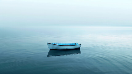 Small Boat Drifting on Vast Ocean, Mental Health Symbolism, copyspace