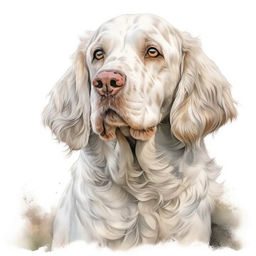 Clumber spaniel. Clumber spaniel dog clipart. Watercolor illustration. Generative AI. Detailed illustration.