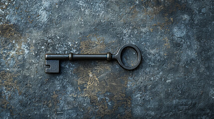 Old Vintage Rusty Key on dark Background, copyspace