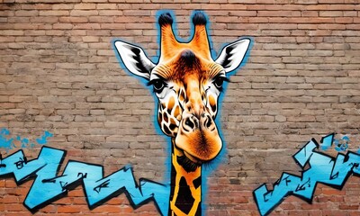 Graffiti giraffe. Drawing on the wall. Paint