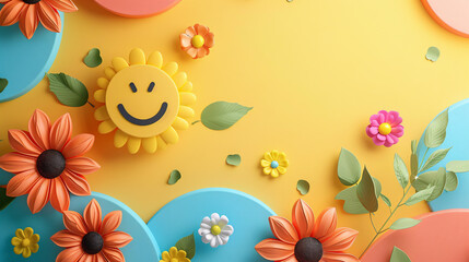 Smiley Face Flower on Colorful Abstract Yellow Blue Background