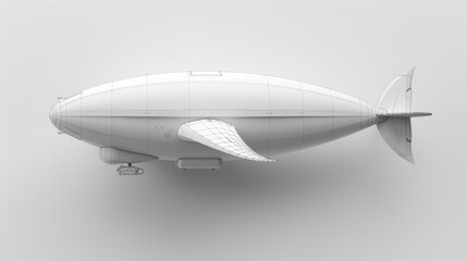 Conceptual design of a futuristic airship in a white void, showcasing sleek, streamlined engineering.