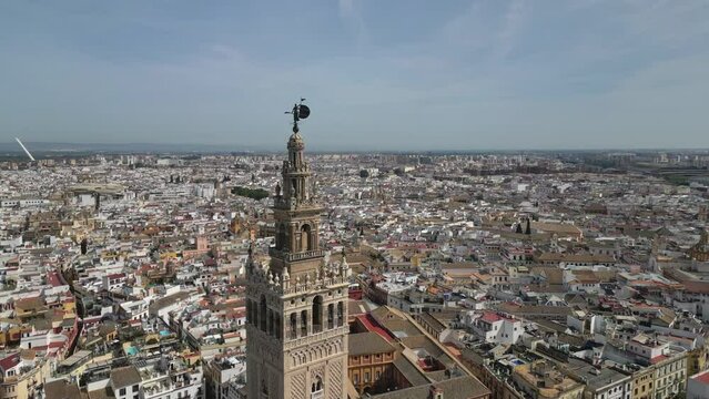 Aerial view of Seville with Giralda Tower dominance