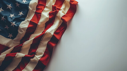 Close up of waving national USA flag isolated on white background. Memorial Day, 4th of July independence day, Old textile flag of USA as a patriotic background. Generative AI Illustrations.