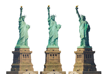 collection of the Statue of Liberty isolated on free PNG Background - New york cityscape river side...