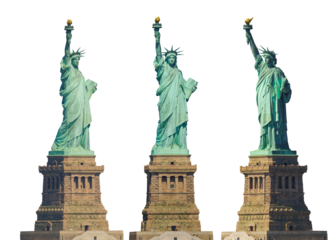 collection of the Statue of Liberty isolated on free PNG Background - New york cityscape river side which location is lower manhattan. Architecture and building with tourist concept.