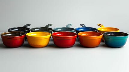 Colorful Ceramic Bowls on White Background. Generative ai