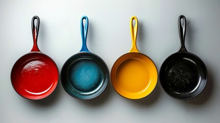 Colorful Frying Pans on White Background. Generative ai