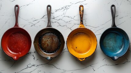 Colorful Frying Pans on White Background. Generative ai