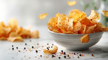 Crispy Potato Chips with Pepper in a Bowl. Generative ai