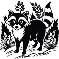 Raccoons silhouette black white vector illustration