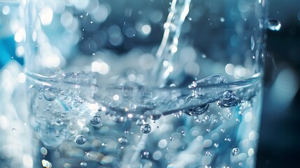 Captivating Cascade:Glistening Water Pouring into a Crystalline Glass