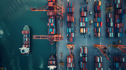 Busy transport with cranes loading and unloading containers from multiple ships docked at the harbor.