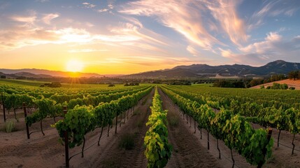 Fototapeta premium vineyard bathed in the warm glow of the setting sun, 