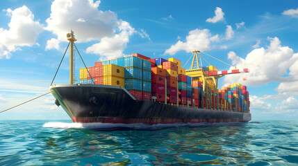 Busy transport with cranes loading and unloading containers from multiple ships docked at the harbor.