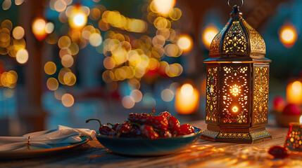eid ul adha islamic greeting ramadan kareem and eid mubarak card design background with lanterns , lamps and lights mosque art 