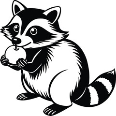 Raccoons silhouette black white vector illustration