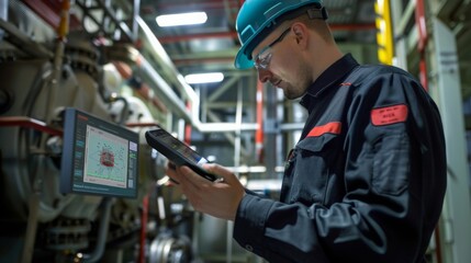 Depict a maintenance crew using predictive analytics to schedule maintenance tasks based on equipment condition and operational data, reducing downtime and optimizing asset performance 