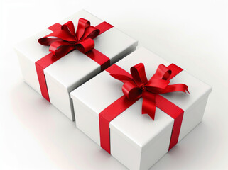 Obraz premium 3d rendering of white gift boxes with red ribbon 