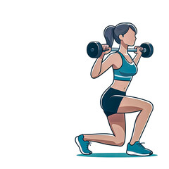 Fototapeta premium Isolated Vector illustration of young woman doing two-handed barbell exercise with copy space on a white background.