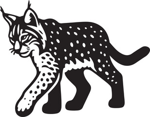 Lynx walking silhouette vector illustration on white background.